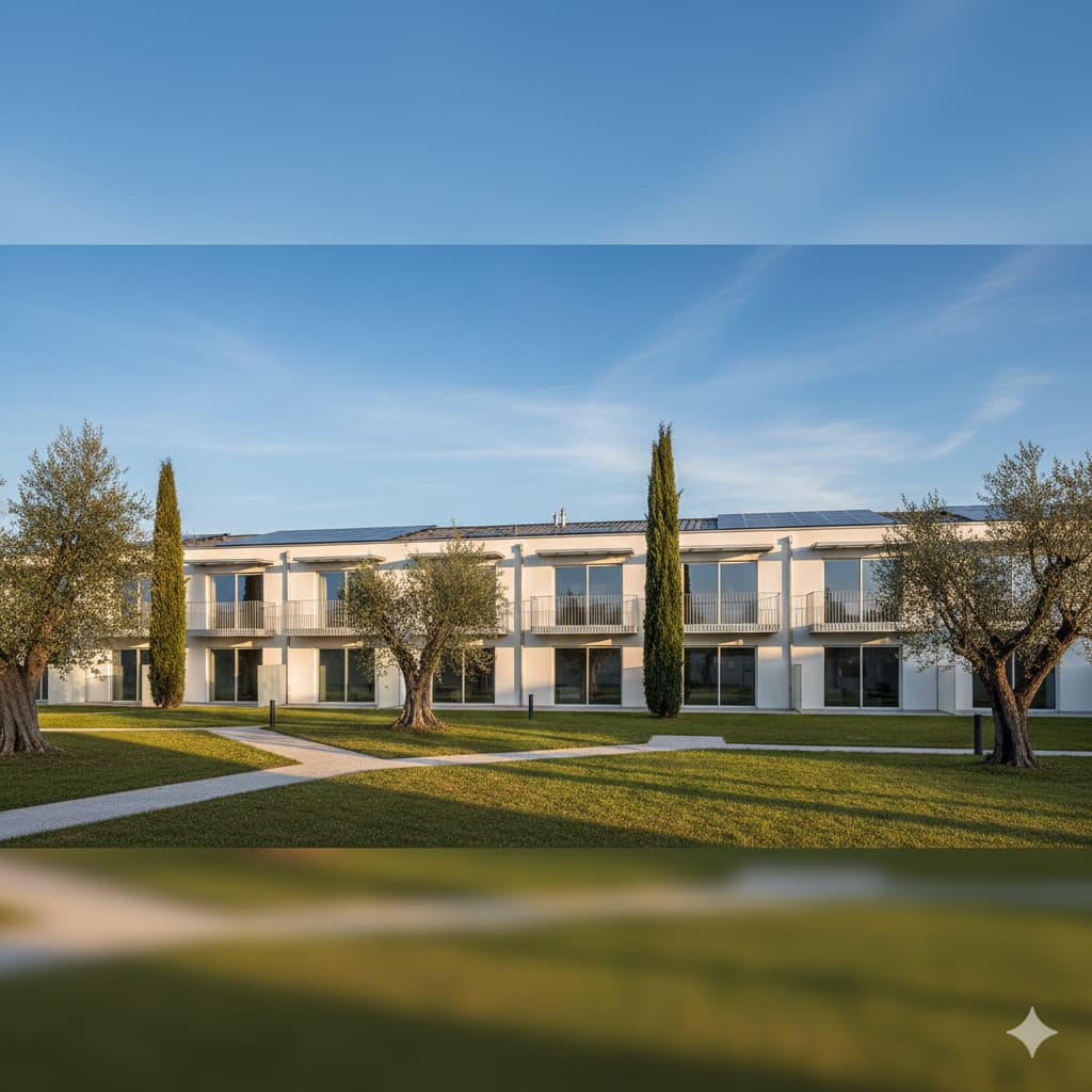 Struttura sanitaria moderna con architettura aperta e luminosa